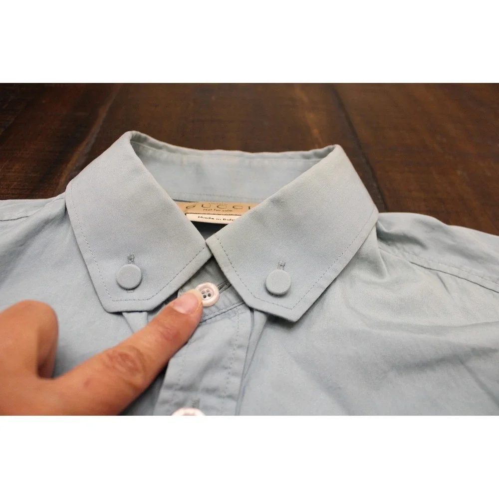 Gucci Shirt Mens 15.5 32 Blue Solid Slim Fit Dress Long Lightweight Uniform